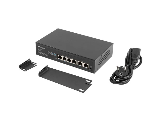Суич Lanberg 6 порта 4x 100BASE-T PoE+/2x 100BASE-TX без управление за рак монтаж 10"/19" Fast Ethernet 60W