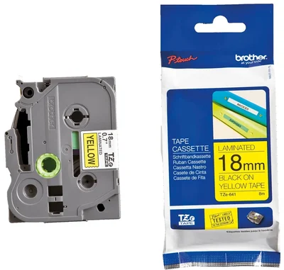 Лента за етикетен принтер Brother TZe-641 18mm, черен върху жълт, ламинирана, 8 м