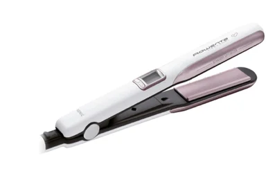 Преса за коса Rowenta SF7660F0 Liss & Curls Premium Care, керамично-кешмирено кератиново покритие, йонизираща функция, LCD дисплей, 2 температурни настройки, бързо загряване, автоматично изключване, заключваща система, плаващи плочи, бял