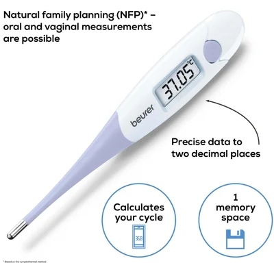 Beurer OT 20 BasalControl Basic - Ovulation thermometer; Suitable for oral & vaginal measurements; Can be disinfected, Waterproof, Measuring time: Up to 3 minutes