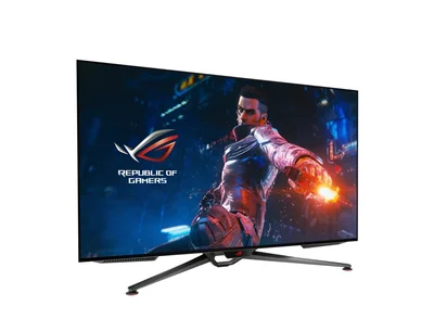 Asus ROG Swift OLED PG48UQ gaming monitor, 47.5'' 4K, OLED, 138Hz (overclocked), 0.1 ms (GTG), G-SYNC compatible, anti-glare micro-texture coating, custom heatsink, uniform brightness, 98% DCI-P3, true 10-bit, HDMI 2.1, DisplayPort 1.4, Black