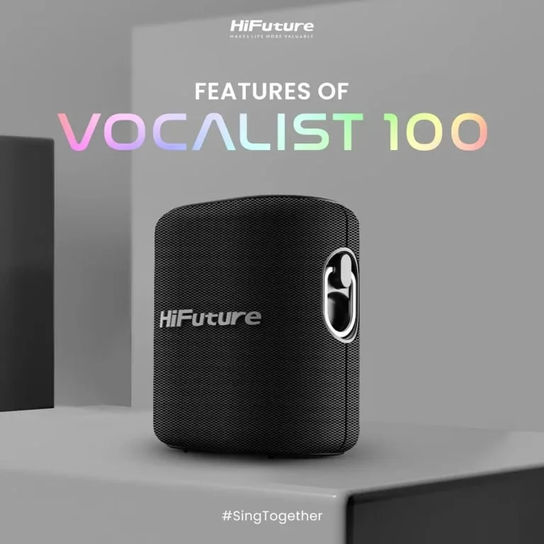 HiFuture Vocalist100 Black, 20W Output, Karaoke Enable, Two Wireless Microphone, 4000mAh Battery (Support Power Bank), RGB Lighting, Pair to Play (TWS Mode), Bluetooth 5.3
