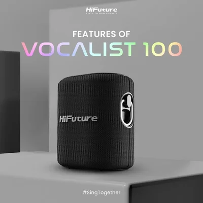 HiFuture Vocalist100 Black, 20W Output, Karaoke Enable, Two Wireless Microphone, 4000mAh Battery (Support Power Bank), RGB Lighting, Pair to Play (TWS Mode), Bluetooth 5.3