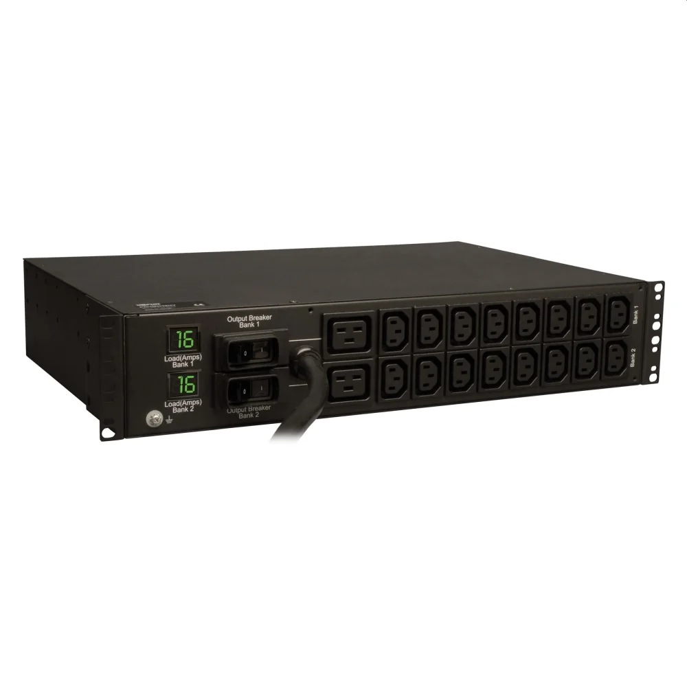 Tripp Lite by Eaton 7.4kW Single-Phase Local Metered PDU, 230V Outlets (2-C19, 16-C13), IEC-309 230V 32A Blue, 12 ft. (3.66 m) Cord, 2U Rack-Mount, TAA