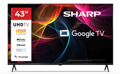 Sharp 43HL4265E, 43" Google TV, 4K Ultra HD  3840x2160 Frameless, 1 000 000:1, AQUOS, DVB-T/T2/C/S/S2, Active Motion 1000, HDR10, Dolby Atmos, Dolby Vision, Google Assistant, Google Cast, HDMI 2.1 with eARC, 3.5mm Headphone jack / line-out, USB, Wi-Fi