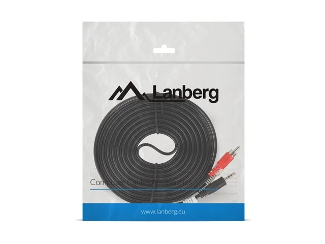 Аудио кабел Lanberg 3.5mm AUX, мъжки към 2x RCA (чинч), 5 м, черен