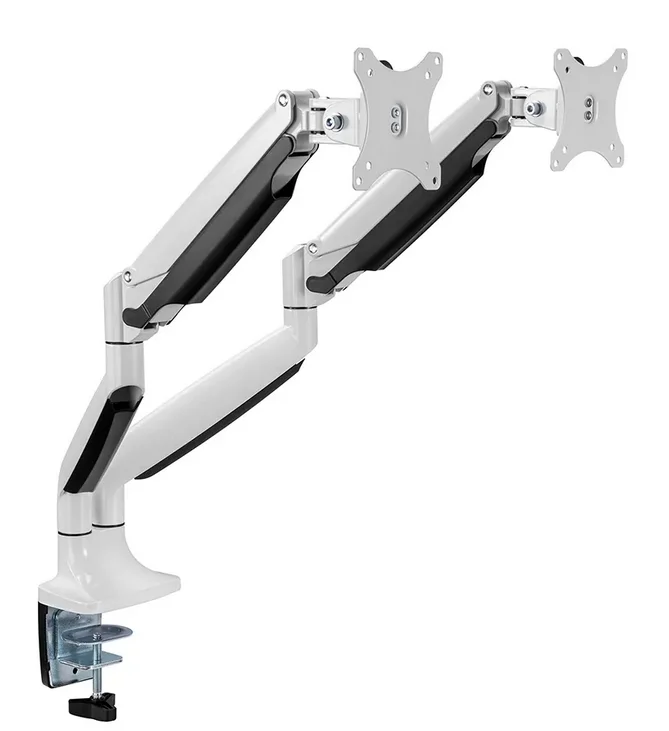 Стойка за монитори NEOMOUNTS BY NEWSTAR за бюро, 10-32", бяла, 2 дисплея, регулируема, VESA 100x100, макс. натоварване 18 кг