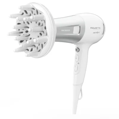 Сешоар Rowenta Powerline CV5930F0, 2100W, йонизираща функция, дифузер, концентратор, бял/сребрист