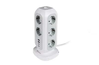 Разклонител Verbatim EUPT-01 Power Tower 11 гнезда, 2x USB-C, 2x USB-A, 3600W, 2m, Бял