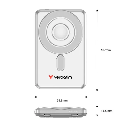 Verbatim Charge 'n' Go 2C Power Bank Magnetic Wireless 5000mAh with 2 USB-C Cables & Stand Silver