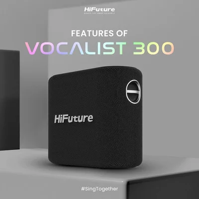HiFuture Vocalist300 Black, 150W Output, Karaoke Enable, Two Wireless Microphone, 18000mAh Battery (Support Power Bank), RGB Lighting, Pair to Play (TWS Mode), Bluetooth 5.3