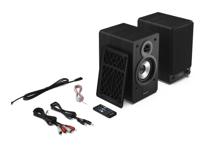 Sharp Audio Systems CP-SS30(BK), Hifi Systems BOOKSHELF SPEAKERS 60W (2 x 30W) RMS 2, Bluetooth v5.0, USB playback, MP3 Audio decoder, RCA L/R In, 3.5mm Aux-in / line-in, Digital optical-in, Wooden speaker, Black