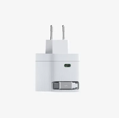 Зарядно HIKVISION GaN Fast Charger 2C 67W, USB-C изтеглящ се кабел и USB-C порт, бяло