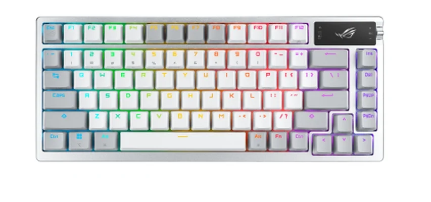 Asus ROG Azoth 75 Wireless DIY Custom Gaming Keyboard, OLED display, Gasket-Mount, Three-Layer Dampening, Hot-Swappable Pre-lubed ROG NX Red Switches & Keyboard Stabilizers, PBT Keycaps, RGB-White