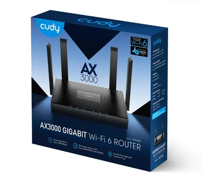 Cudy WR3000 AX3000 Gigabit Wi-Fi 6 Mesh Router 2402Mbps at 5GHz + 574Mbps at 2.4GHz, 4 x 10/100/1000Mbps Ports