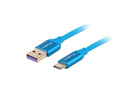 USB кабел Lanberg USB-C към USB-A 2.0 1m син премиум 5A