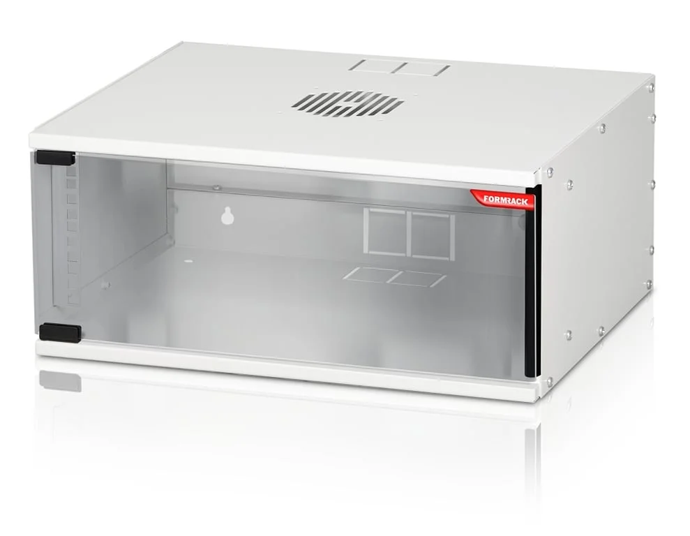 Formrack 19" Wall Mounted rack 4U SOHO 512/400mm, height: 225mm, loading capacity: 50kg., tempered glass door, 19" front rails