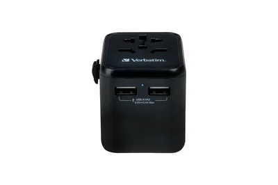 Универсален адаптер за пътуване Verbatim UTA-01 с 2 x USB-A порта, черен