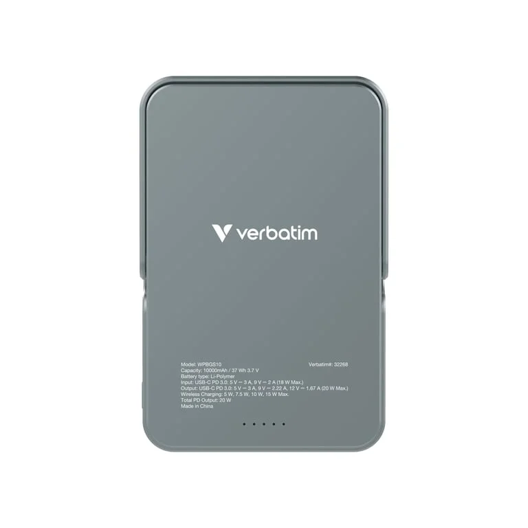 Външна батерия Verbatim Charge 'n' Go Magnetic Wireless Stand 10000mAh Сива