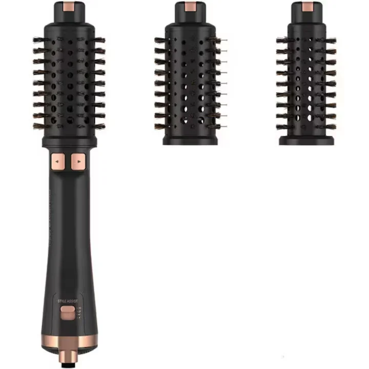 Електрическа четка за коса Rowenta CF9625F0 Ultimate Experience, въртяща се, 2-в-1, йонна технология, керамично покритие, 3 четки, Pro Keratin власинки, 750W, черна/розово злато