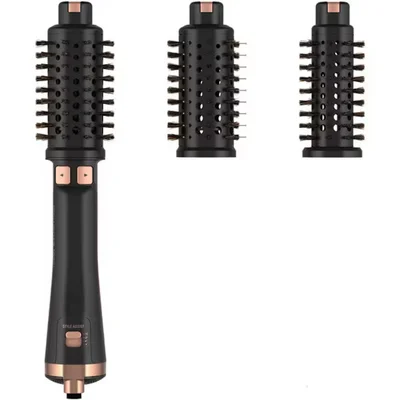 Електрическа четка за коса Rowenta CF9625F0 Ultimate Experience, въртяща се, 2-в-1, йонна технология, керамично покритие, 3 четки, Pro Keratin власинки, 750W, черна/розово злато