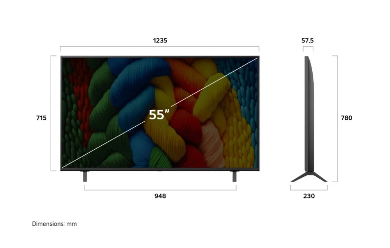 Телевизор LG 55NANO80A3B 55" 4K UHD NanoCell, AI α7 Gen8, HDR10 Pro, webOS 25, ThinQ AI, VRR, HGiG, Bluetooth, Wi-Fi, Черен