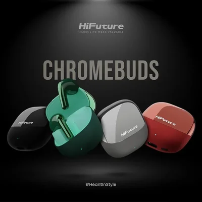 HiFuture ChromeBuds Titanium, Metallic Charge Case, 4 MICS ENC, Wireless 5.4, Up to 6 Hours Battery Life by one charge, IPX5, Ultra Bass, Up to 30 Hours Battery Life Combined