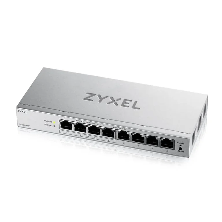 ZyXEL GS1200-8HP v3, 8 Port Gigabit PoE+ webmanaged Desktop Switch, 4x PoE, 68 Watt