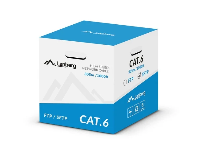 LAN кабел Lanberg CAT.6 S/FTP, 305m, мед, сив