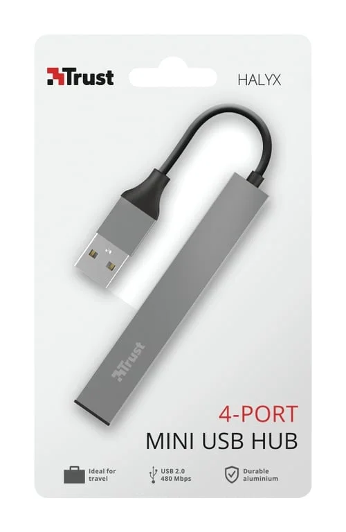 USB хъб TRUST Halyx 4-портов, USB 2.0, мини, алуминиев корпус