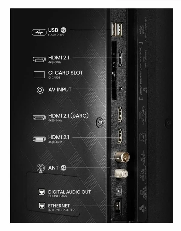 Hisense 55" E7Q Pro, 4K Ultra HD 3840x2160, QLED, Quantum Dot, 144Hz, HDR 10+ adaptive, HLG, Dolby Vision, DTS Virtual X, Smart TV, WiFi 5GHz, WiFi Direct, BT, Anyview Cast, 3xHDMI, 2xUSB, LAN, CI+, DVB-T2/C/S2, Black