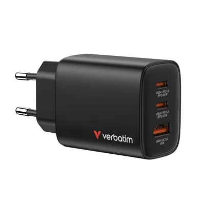 Зарядно устройство Verbatim Essentials GaN 65W, EU, черен