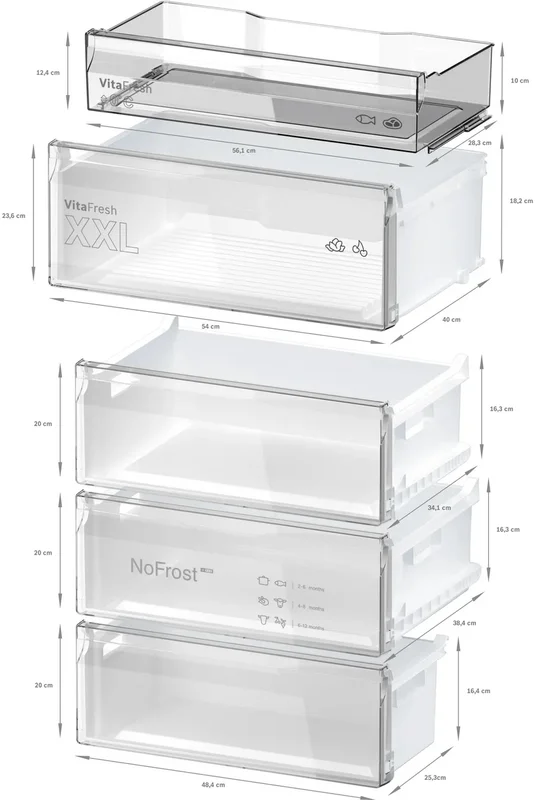 Bosch KGN497WDF, SER4, FS fridge-freezer NoFrost, D, 203/70/67cm, 440l(311+127), 35dB(B), IC, VitaFresh XXL, 0° drawer, Glossy Backwall with Multi Airflow, 2 cooling systems, Intelligent Inverter Technology, White, display