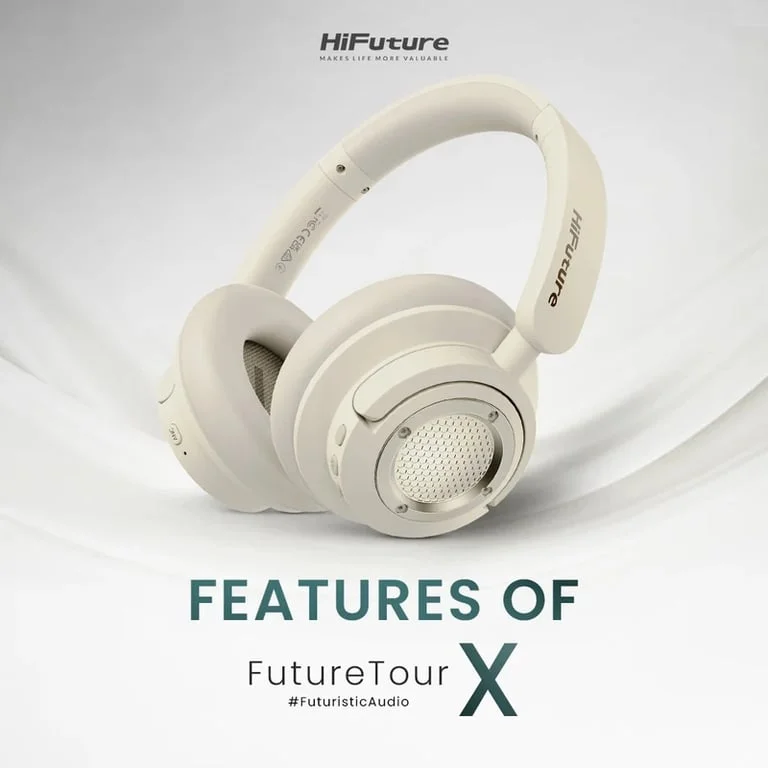Слушалки HIFUTURE FutureTour X Champagne Gold, хибридно активно шумопотискане, до 35 часа работа, AI кристално чисти разговори, безжични 5.4, AUX