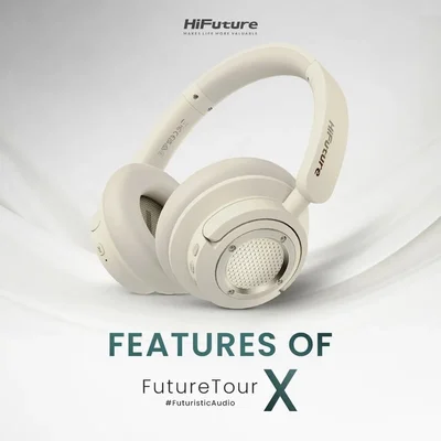 Слушалки HIFUTURE FutureTour X Champagne Gold, хибридно активно шумопотискане, до 35 часа работа, AI кристално чисти разговори, безжични 5.4, AUX