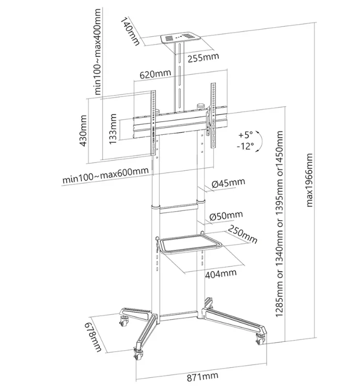 Neomounts Mobile Floor Stand incl. AV- and cam shelf (height adjustable: 128.5-145 cm)