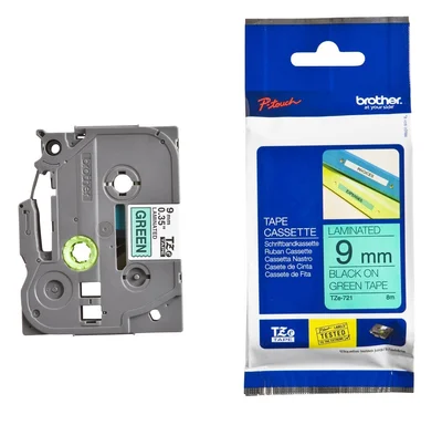 Brother TZe-721 Tape Black on Green, Laminated, 9mm, 8m - Eco