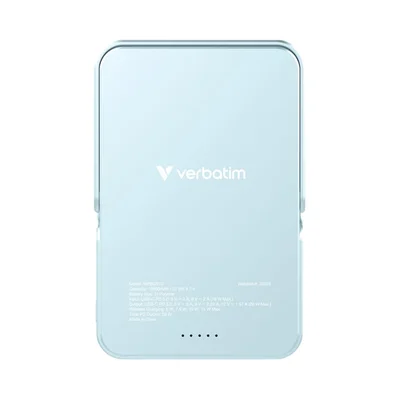 Външна батерия Verbatim Charge 'n' Go със стойка, магнитно безжично зареждане, 10000mAh, синя