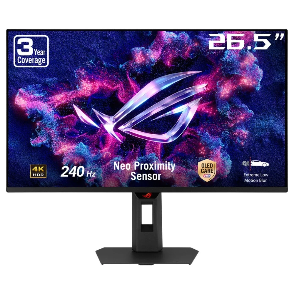 Asus ROG Strix OLED XG27UQDMS,gaming monitor,27-inch (26.5 inch viewable) 4K (3840 x 2160) QD-OLED panel, 240 Hz, 0.03 ms (GTG), G-SYNC, custom heatsink, Neo Proximity Sensor, uniform brightness, 99% DCI-P3, OLED Care Pro, ASUS DisplayWidget Center, Blac