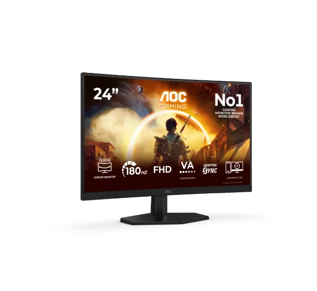 AOC C24G42FE, 23.6" Curved 1500R, VA, WLED, 1920x1080@180Hz OC (Native 144Hz), 4ms GtG, 0.5ms MPRT, 300cd m/2, 3000:1, 80M:1 DCR, Adaptive Sync, FlickerFree, Low Blue Light, Tilt, HDMI, DP
