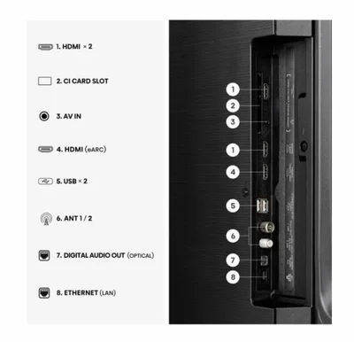 Hisense 50" E7S, 4K Ultra HD 3840x2160, QLED, Quantum Dot, HDR 10+, HLG, Dolby Vision, DTS Virtual X, Smart TV, WiFi, Light Sensor, BT, Anyview Cast, 3xHDMI, 2xUSB, LAN, CI+, DVB-T2/C/S2, Black