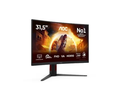 AOC C32G4Z, 31.5" Curved 1500R, VA, WLED, 1920x1080@260Hz (OC, Native 240Hz), 4ms GtG, 0.3ms MPRT, 300cd m/2, 3500:1, Adaptive Sync, FlickerFree, Anti Blue Light, 5Wx2, Tilt, Height Adjust, Swivel, 2xHDMI, DP