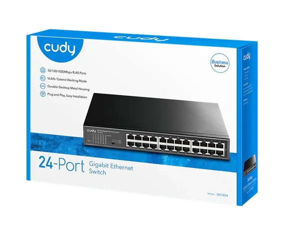 Cudy GS1024 24-Port Gigabit Metal Switch, 24 Gigabit RJ45 Ports, Rack-mountable Steel Case