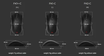 BenQ ZOWIE FK1-C Mouse for Esports, Size L, Edition C, 3360 sensor, 74g, DPI 400 / 800 / 1600 / 3200, Symmetrical design, Low profile, Reduced weight, Paracord cable, 24-step scroll wheel, Wired, Driverless, plug and play, inspired by Filip “NEO” Kubksi
