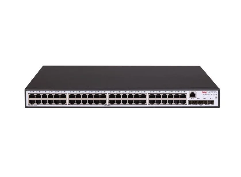 HikVision 48 GE RJ45, 4 GE SFP, Smart L2+ Switch, 48 x Gigabit RJ45 port, 4 x Gigabit fiber optical port, switching capacity 104 Gbps, 6 kV Surge Protection