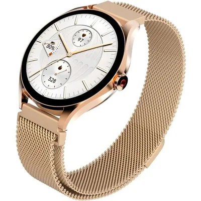 HiFuture Aura2 Rose Gold, 1.32 "AMOLED, Powered by Dual Core, Metallic Frame, Bluetooth Call, 3D User Interface, 1ATM Waterproof, 24/7 True Heart Rate & Blood Oxygen Sensor, 100+ Sports Mode, Up to 7 days daily use, Extra Silicone Strap inbox