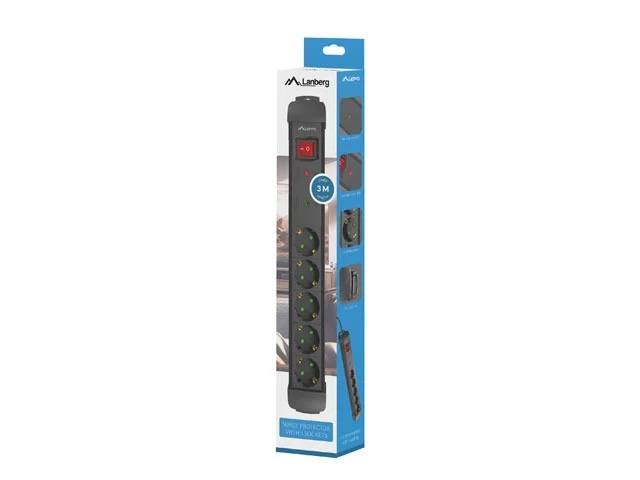 Lanberg surge protector sp1 3m 5x schuko outlets black