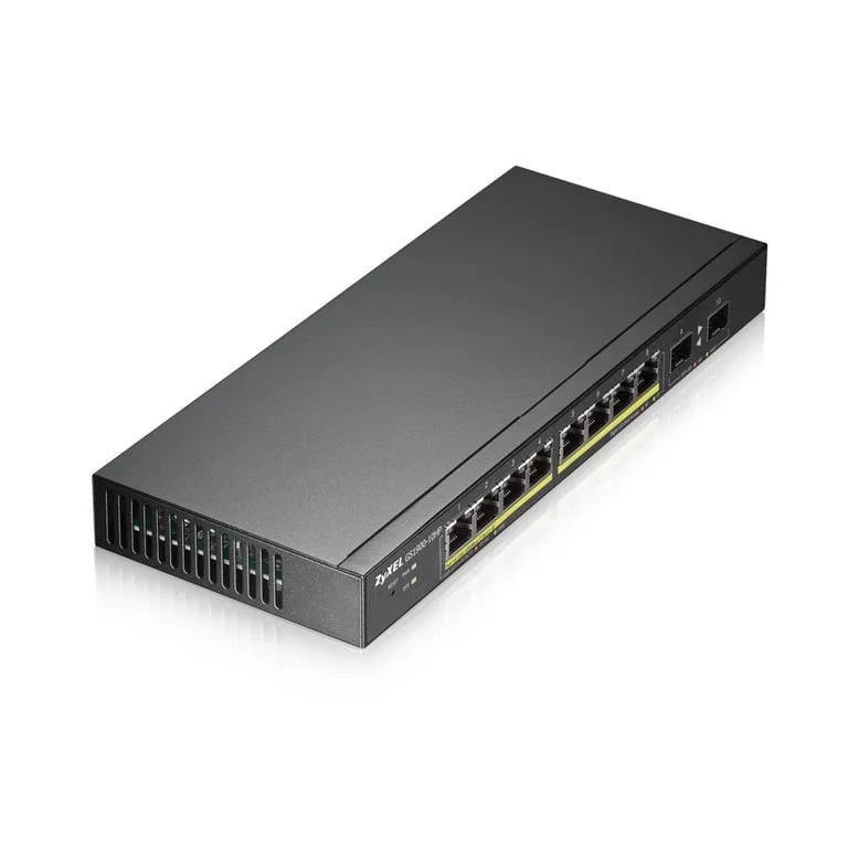ZyXEL GS1900-10HP v2, 8-port GbE L2 PoE Smart Switch + 2 SFP slots, 802.3at, desktop, fanless, 70 Watt