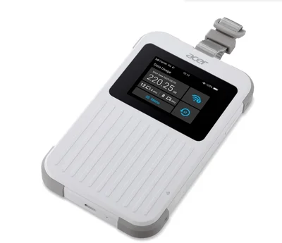 Acer Wi-Fi 5G Mobile Hotspot with Nano SIM (4FF), eSIM with up to 10 profiles, up to 20 connected devices using 6GHz, battery  8000mAh up to 28 hours high definition video streaming, 2.4'' Touchscreen with NFC, IP68 and MIL-STD-810