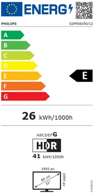 Philips 32PFS6050/12, 32" 2K FHD DLED 1920x1080, DVB-T/T2/T2-HD/C/S/S2, HDR 10, HLG, Dolby Audio, Smart, Titian, Pixel Plus HD, 8GB, HDMI*3, USB*2, 802.11n, 12W RMS, Black